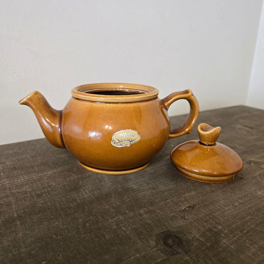 Vintage Waku West Germany Ceramic Teapot Caramel Brown Glossy Glaze 102/II